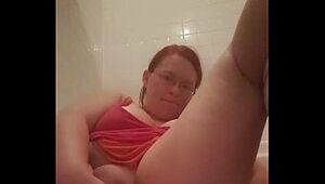 Chubby BBW Redhead Masturbates in bathroom Homemade